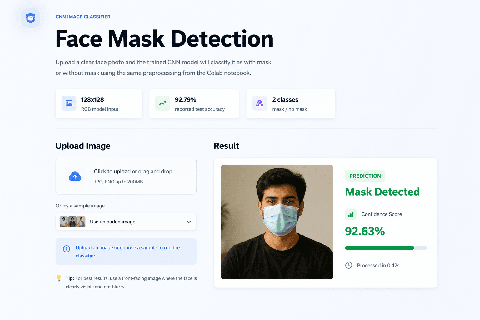 Face mask detection project screenshot